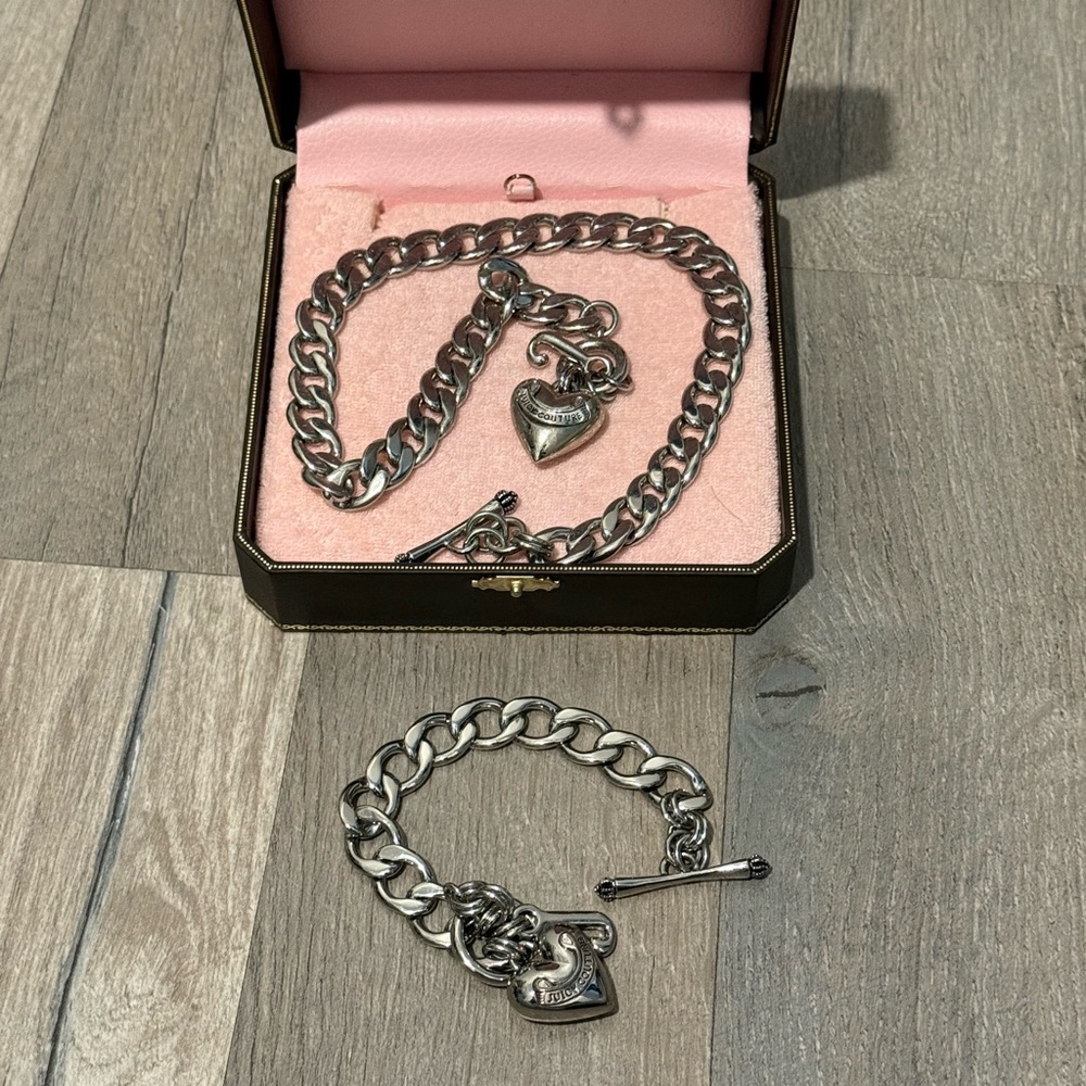 Vintage Juicy Necklace and Bracelet- Silver Tone